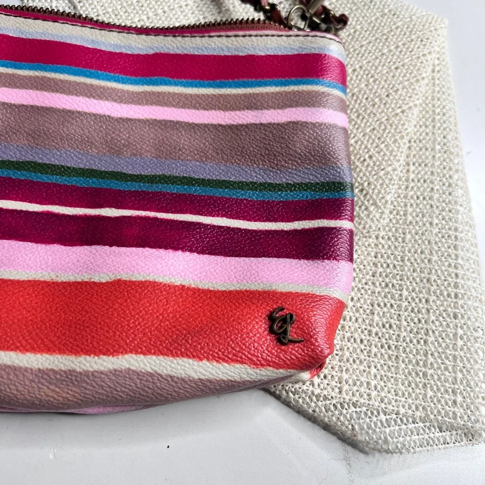 Elliott Lucca Multi‎ Color Striped Crossbody Bag Pebbled Faux Leather Slim Purse